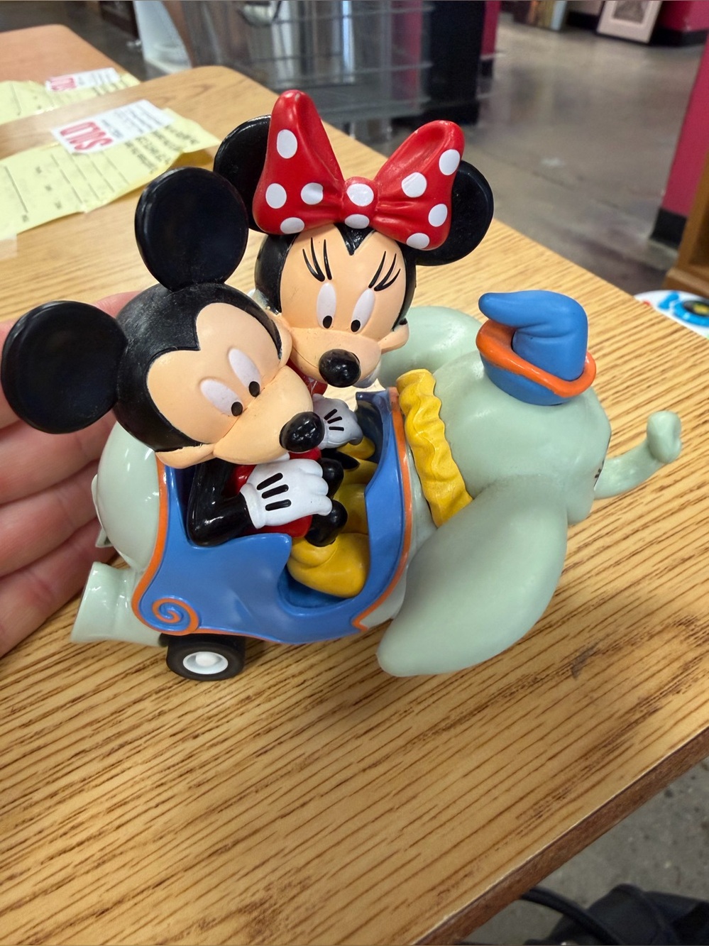 Vintage Disney Dumbo Pull-Back Car in Light Gray with Pink Ears